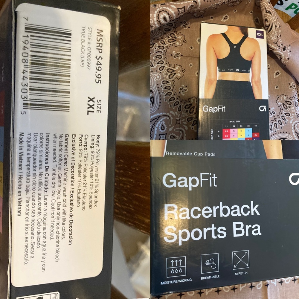 GAP Fit 4 Way Stretch Moisture Wicking Racerback Sports Bra XXL 40C - 40D - Picture 3 of 3